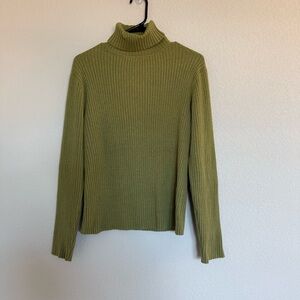 Pendleton Olive Green Ribbed Turtleneck Sweater Vintage 100% Cotton Classic Lrg